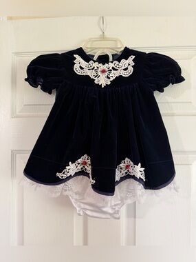Vintage 90s  Blue Velvet Toddler Girl's Dress Size 2T Little Precious brand